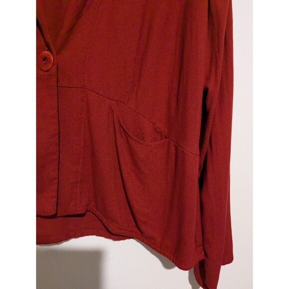 FLAX Burgundy Red Rayon Lightweight Cinch Back Jacket M Shawl Collar - Picture 4 of 5